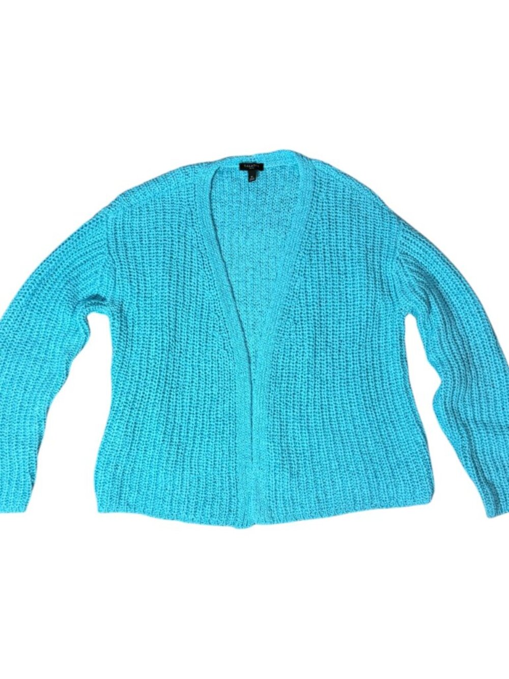 Talbots Aqua Blue Chunky Waffle Knit Button Front Cardigan Sweater MP